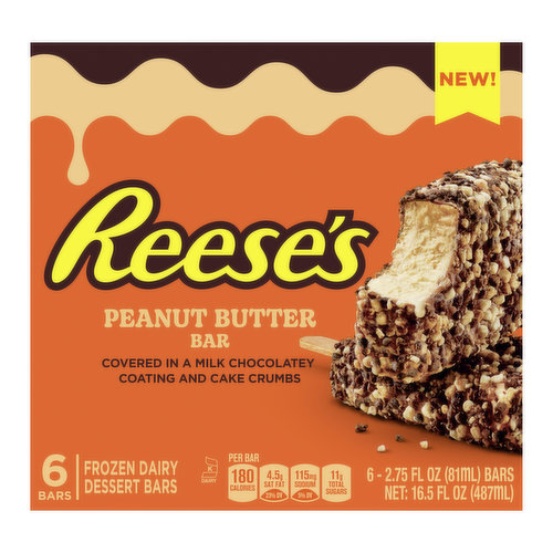 Peanut Butter Frozen Dairy Dessert Bar with a Milk Chocolatey Coating and Cake Crumbs