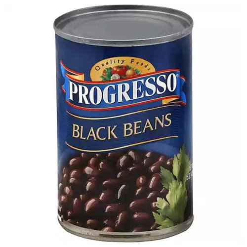 Progresso™ Black Beans. Per 1/2 cup serving: 100 calories. 0g sat fat, 0% DV. 400mg sodium, 17% DV. 0g sugars. Progresso quality. Net wt 15 oz (425g).
Better if used by date on end of can. Rinse & insert lid. Metal can. how2recycle.info. Get creative: Tender, delicious, and a good source of fiber. Our black beans are a versatile and filling staple to keep on your pantry shelf. Satisfying salads: Toss rinsed beans, sliced green onions and halved cherry tomatoes with olive oil, lime juice, ground cumin and shredded Monterey Jack cheese. Effortless spreads: Mash or blend rinsed beans with garlic, olive oil and ground cumin and coriander for an easy dip or spread for quesadillas. Simple swap out: Use rinsed beans as a replacement for ground beef in tacos, casseroles and more. For the love of food. Questions, comments Save can and call 1-800-200-9377 Weekdays 7:30 a.m. to 5:30 p.m. CT. For more ideas and recipes visit progressofoods.com. ©General Mills.