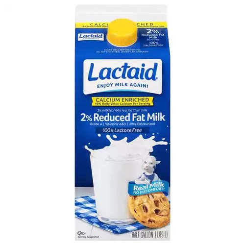 <ul>
<li>Real Milk, No Discomfort!</li>
<li>Did You Know?
Milk messes with a lot of people's stomachs. Cheese and ice cream too. Why? It's the lactose, an annoying type of sugar in milk that many people find hard to digest.
Lactaid® Brand simply adds a natural enzyme to real milk to make it easier to digest. Lactaid® Milk is 100% real farm-fresh milk without that tough-on-your-stomach lactose.
So everyone can enjoy all the goodness of real milk without the consequences.</li>
<li>Delicious, Easy to Digest Milk with More Calcium per Serving
With Lactaid® Calcium Enriched Milk, you are getting 100% farm-fresh milk with all of the nutrients of milk and 500mg of calcium per serving.</li>
<li>Enjoy milk again!</li>
</ul>