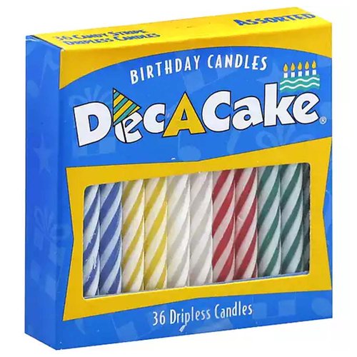 Dec A Cake Birthday Candles, Assorted Dripless Candy Stripe