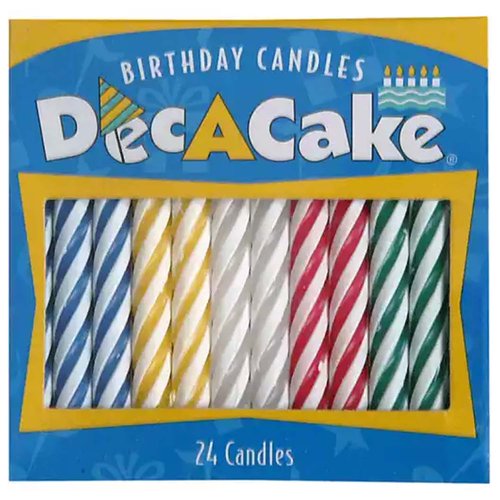 Dec A Cake Birthday Candles, Assorted Candy Stripe