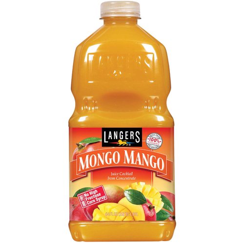 100% vitamin. Daily value per serving. Juice cocktail in a blend of one other juice from concentrate. GMO Free: No high fructose corn syrup. The Langer Story: Growing up in the ''50s, we drank fresh juice every day. Dad was our head juicer and we were his official tasters. Together, we discovered which fruits made the best-tasting juice and blends. Today our family keeps the same high standard. We taste every batch we make. And the Langer name doesnt go on the label until were satisfied the juice is perfect. Selected for their sweetness Alphonso mangos add their rich flavor of our Mongo Mango. With no preservatives, no high fructose corn syrup and nothing artificial. The result is delicious and naturally refreshing. A perfect alternative to beverages sweetened with HFCS - just the way Dad taught us. It's in the juice. Family owned since 1960. Try these delicious flavors by Langers great taste and nutrition in one bottle! No high fructose corn syrup, no preservatives and nothing artificial. No high fructose corn syrup. No colors added. No preservatives. Very low sodium. GMO free. Gluten free. 10% juice. Pasteurized. Like us on Facebook. www.langers.com. Our bottles are BPA free. Please recycle. Bottled in the USA.

