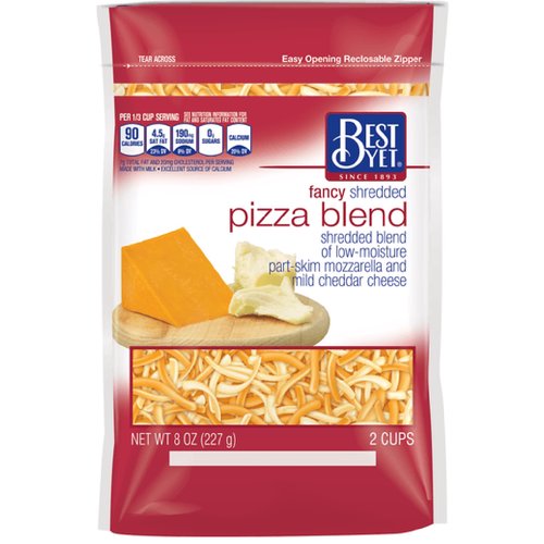 Shredded blend of low-moisture part skim mozzarella and mild cheddar cheese