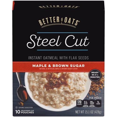 Better Oats Steel Cut Instant Oatmeal, Maple & Brown Sugar