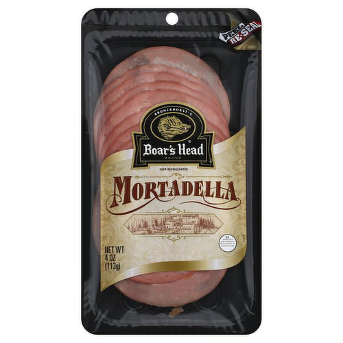 <br>Crafted with finely ground pork, garlic and spices according to a traditional Venetian recipe, this delicate blend is European favorite. Boar's Head® Mortadella balances meaty flavor with aromatic spices for an authentic Old World experience.</br>

<br>Ingredients: Pork, Pork Fat, Water, Salt, 2% or less of the following: Sodium Caseinate (Milk), Flavoring, Dextrose, Spices, Sodium Erythorbate, Garlic, Sodium Nitrite. </br>