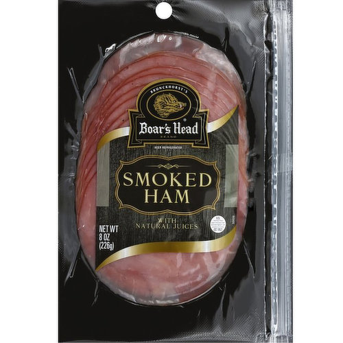 <br>Boar's Head Smoked Uncured Ham is naturally smoked for a rich, full smoky flavor and conveniently placed in an easy open, resealable package for a just-sliced flavor.</br>

<br>Ingredients: Pork, Water, Sugar, Salt, Contains less than 2% of Sea Salt, Natural Flavor, Cultured Celery Powder, Sodium Phosphate. 

</br>