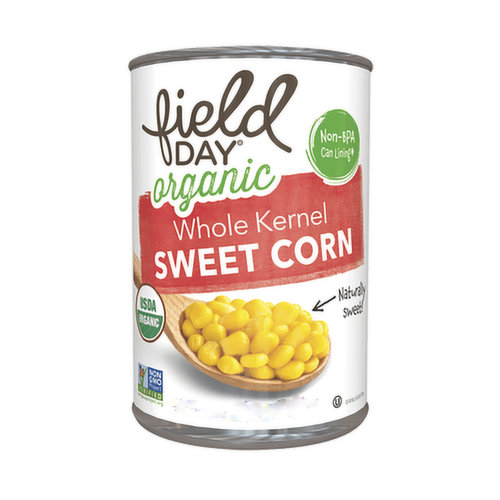Field Day Organic Whole Kernel Sweet Corn is naturally sweet with no added sugar! Made with only two ingredients: organic sweet corn seasoned with a touch of sea salt, it’s the most delicious way to spruce up the nutrition in any meal. Add to pastas, salads, pizza, chowders or homemade salsa. Getting your kids to eat their vegetables never seemed so simple!
