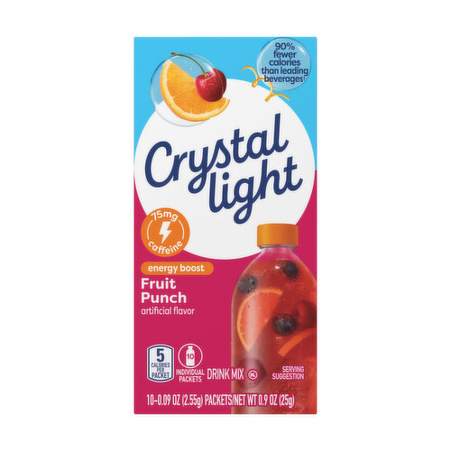 Crystal Light Fruit Punch Energy Boost Drink Mix, 10-pack