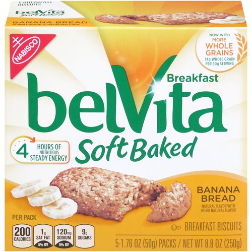 belVita Soft Baked Banana Bread Breakfast Biscuits, 5 Packs (1 Biscuit Per Pack)