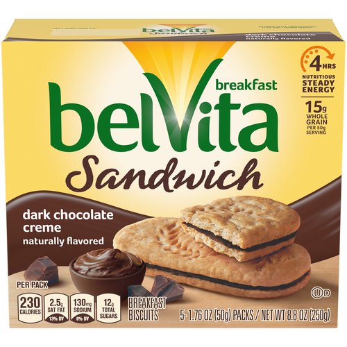 belVita Chocolate Breakfast Biscuits, 5 Packs (4 Biscuits Per Pack)