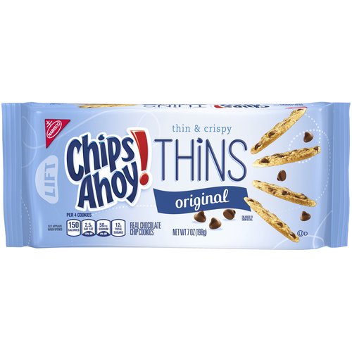 CHIPS AHOY! Thins Original Chocolate Chip Cookies, 1 Resealable Pack (7 oz.)