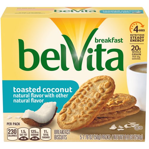 belVita Toasted Coconut Breakfast Biscuits, 5 Packs (4 Biscuits Per Pack)
