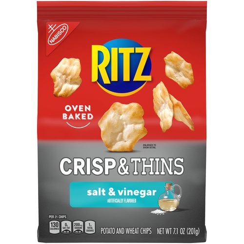 RITZ Crisp and Thins Salt and Vinegar Chips, 7.1 oz