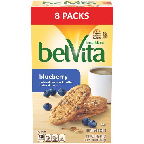 belVita Breakfast Biscuits, Blueberry Flavor, 8 Packs (4 Biscuits Per Pack)