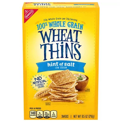 Wheat Thins Hint of Salt Whole Grain Low Sodium Crackers, 8.5 oz