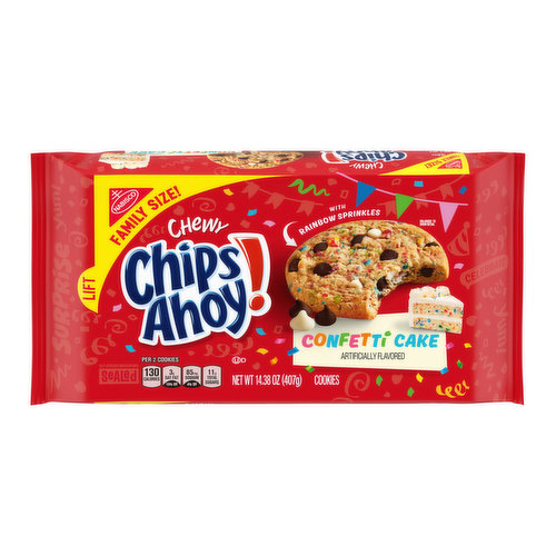 CHIPS AHOY! Chewy Confetti Cake Chocolate Chip Cookies with Rainbow Sprinkles, Birthday Cookies, Family Size