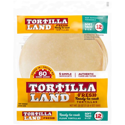 Tortilla Land Uncooked Flour Tortillas, Soft Taco Size