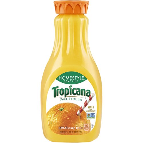 <ul>
<li>52 Fluid Ounce (FO)</li>
<li>Homestyle Orange Juice</li>
<li>Tropicana Juices are a great tasting and easy way to achieve a power-pack of nutrients with no added sugar. Tropicana Juices have the delicious taste you love and are a convenient way to get more Vitamin C in your diet.</li>
</ul>