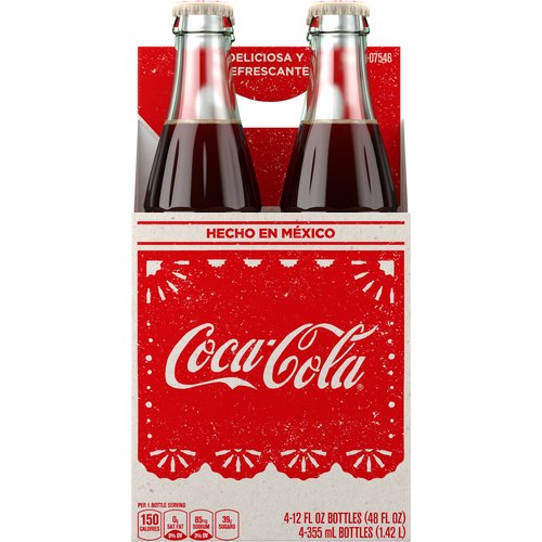 <ul>
<li>Great taste since 1886</li>
<li>34 mg of caffeine in each 12 oz serving</li>
<li>Made with cane sugar</li>
<li>12 FL OZ in each can</li>
<li>4 bottles of Coca-Cola Original Taste—the refreshing, crisp taste you know and love</li>
</ul>