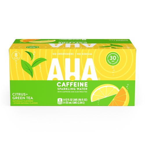 Aha! Citrus Green Tea Sparkling Water, Cans (Pack of 8)