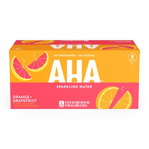 Aha! Orange Grapefruit Sparkling Water, Cans (Pack of 8)