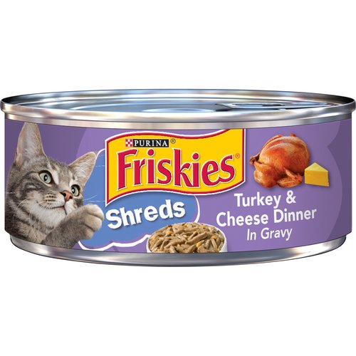 <ul>
<li>Real turkey deliver the poultry taste cats love</li>
<li>Savory cheese for added yum</li>
<li>Rich gravy adds moisture and flavor</li>
<li>100% complete and balanced nutrition for adult cats</li>
<li>Proudly manufactured in our Purina-owned U.S. facilities</li>
<li>Packaged in recyclable, easy-to-open cans</li>
<li>Part of the complete line of Purina Friskies wet and dry cat foods</li>
</ul>