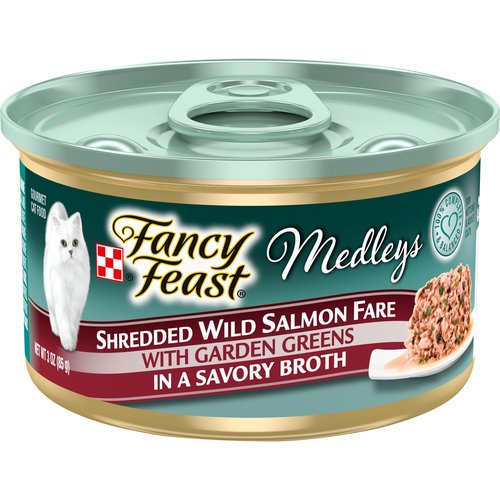 Fancy Feast Wet Cat Food, Medleys Shredded Wild Salmon Fare with Greens In Broth