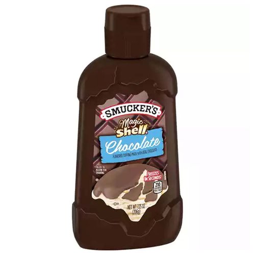 Flavored topping made with real chocolate. Filled to allow for shaking. Freezes in seconds! 210 calories per 2 tbsp. Made with real chocolate.