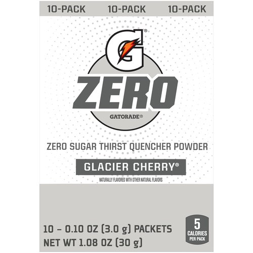 <ul>
<li>0.84 ounce</li>
<li>Glacier Cherry Flavor</li>
<li>With a legacy over 40 years in the making, Gatorade brings the most scientifically researched and game-tested ways to hydrate, recover, and fuel up, which is why our products are trusted by some of the world's best athletes.</li>
<li>Zero Sugar</li>
<li>Electrolytes Hydration With 230 mg Sodium and 70 mg Potassium</li>
</ul>