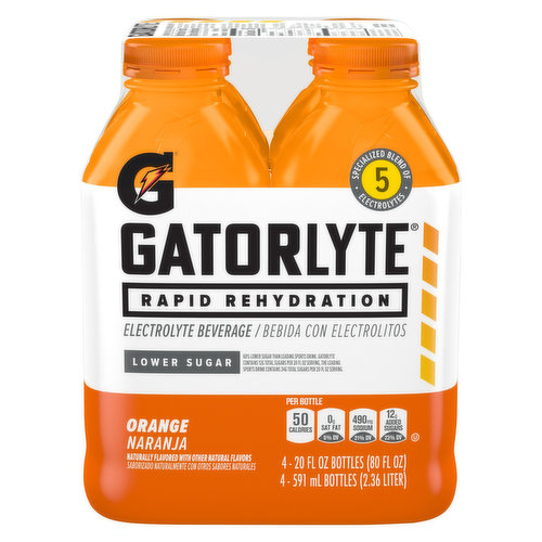 Gatorade Gatorlyte Electrolyte Beverage, Orange, 20 Fl Oz (4-pack)
