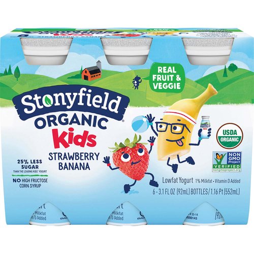 Stonyfield Organic Kids Yogurt Smoothies, Strawberry Banana (Pack of 6)