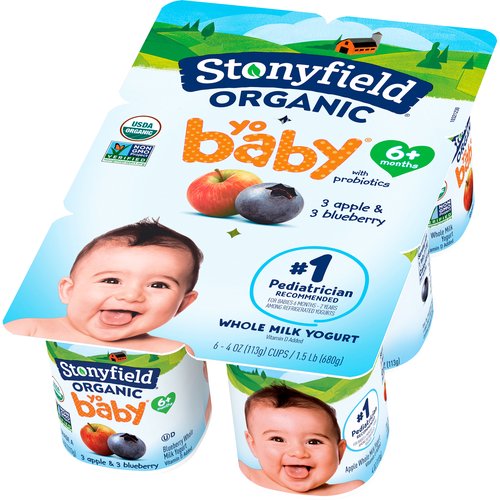 Stonyfield Organic YoBaby Whole Milk Yogurt, Apple & Blueberry, Variety Pack (Pack of 6)