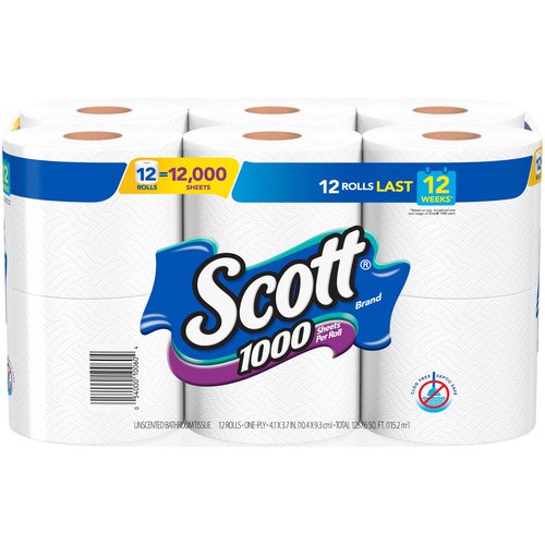 Scott Bath Tissue, 1000 Sheets Per Roll