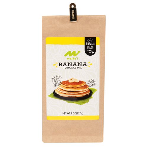 Our Maika`i Pancake Mixes are locally produced, easy to prepare and available in 3 island-inspired, natural flavors: Classic Buttermilk, Banana and Macadamia Nut flavors.
Pair these fluffy pancakes with our locally-made Maika`i syrups for a true island-style breakfast.
Easy to make, with a minimum amount of effort. Simply add liquid to our mix and serve up a stack of pancakes that are as light as air!
Our Maika`i Pancake Mixes are great for gift-giving to family and friends on the mainland, as they’re easy to pack in your luggage or mail.