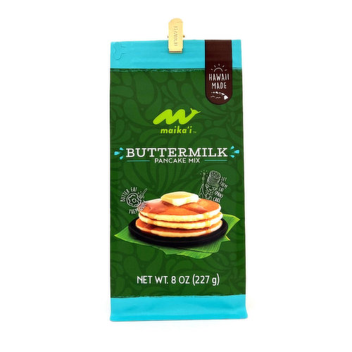 Our Maika`i Pancake Mixes are locally produced, easy to prepare and available in 3 island-inspired, natural flavors: Classic Buttermilk, Banana and Macadamia Nut flavors.<br><br>

Pair these fluffy pancakes with our locally-made Maika`i syrups for a true island-style breakfast.<br><br>

Easy to make, with a minimum amount of effort. Simply add liquid to our mix and serve up a stack of pancakes that are as light as air!<br><br>

Our Maika`i Pancake Mixes are great for gift-giving to family and friends on the mainland, as they’re easy to pack in your luggage or mail.
