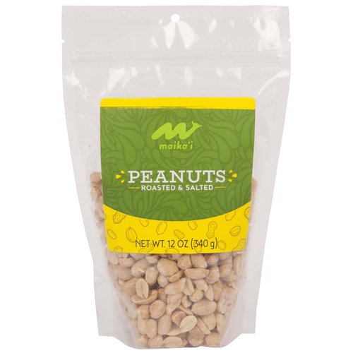 Roasted Salted Peanuts - Our Maika’i Roasted and Salted Peanuts are the classic favorite nut!  We have removed the skin for easier eating.  Perfect to throw into Asian slaws and salads or Indian curries.

0g added sugars.
