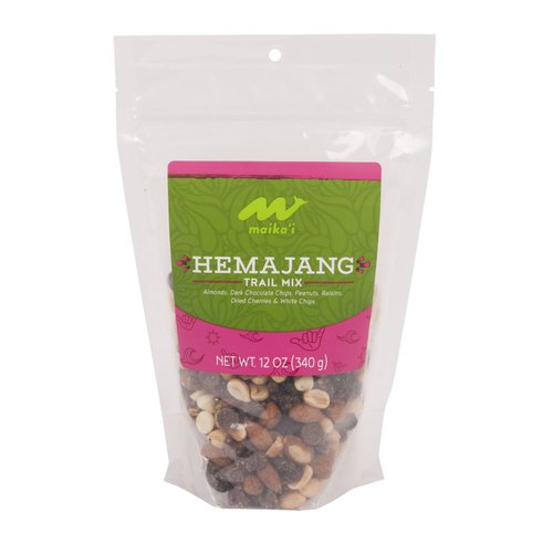 Hemajang Trail Mix - Our Maika’i Hemajang Trail Mix is truly is a good form of “messed up”, which means Hemajang in Hawaiian.  We mix almonds, peanuts, dark and white chocolate, dried cherries and raisins to make a very interesting trail mix that everybody can love!

Contains milk, peanut, soy, almonds.
