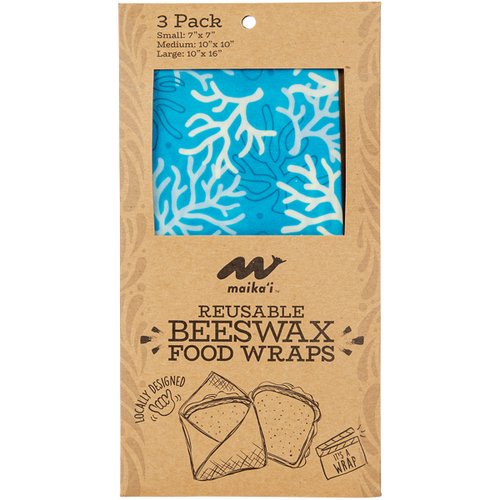 Maika`i Reusable Beeswax Food Wrap, Blue Coral