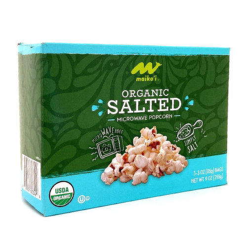 Maika`i Organic Microwave Popcorn, Salted