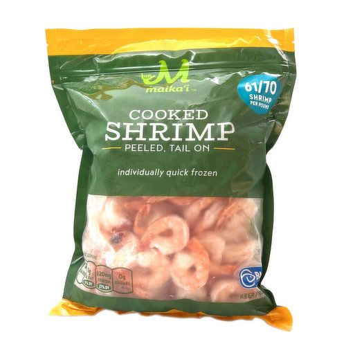 Maika`i Shrimp, 61/70 Cooked, Peeled, Tail-On