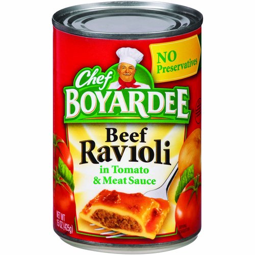 In tomato & meat sauce. Easy open lids are back. US inspected and passed by Department of Agriculture. Food you love. Questions or comments, visit us at www.chefboyardee.com or call Mon.-Fri., 9:00 AM-7:00 PM (CST), 1-800-544-5680 (except national holidays). Please have entire package available when you call so we may gather information off the label. In 1924, Chef Hector Boiardi's (Boyardee) restaurant was so popular he began bottling his signature sauce in jars for his customers to take home. Today, Chef Boyardee maintains its quality by using ingredients such as vine ripened California tomatoes and wholesome pasta. Child hunger ends here. Get involved; go to ChildHungerEndsHere.com. Metal Can: Rinse & insert lid. how2recycle.info.