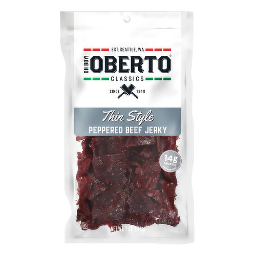 Oberto Beef Jerky, Peppered, Thin Style