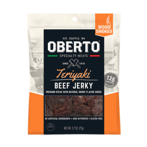 Oberto All Natural Teriyaki Beef Jerky is made for those who are looking to provide their bodies the fuel it needs. Low in carbohydrates, high in protein, free of preservatives (no MSG added), and made with all natural ingredients (that you can say and spell), Oberto All Natural Teriyaki Beef Jerky is the perfect snack for you. Great teryiaki taste and a tender bite. Excellence should be earned....you get out what you put in.