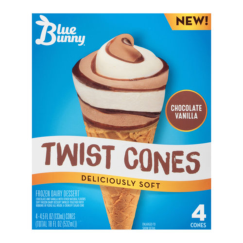 Blue Bunny Twist Cones Chocolate Vanilla Frozen Dairy Dessert