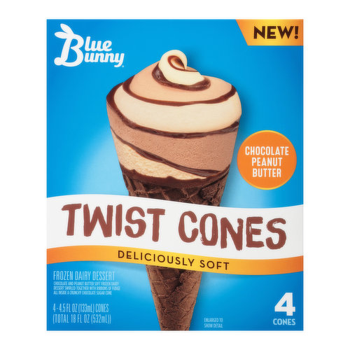 Blue Bunny Twist Cones Chocolate Peanut Butter Frozen Dairy Dessert