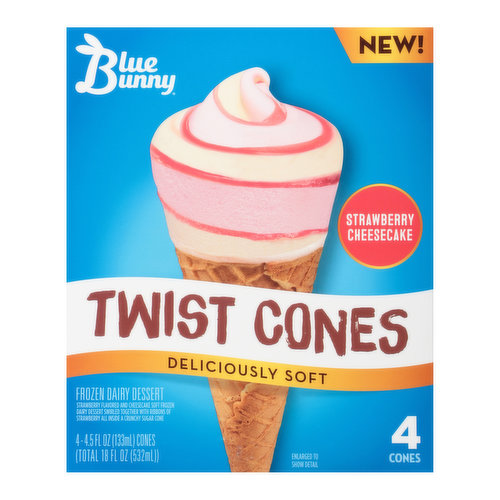 Blue Bunny Strawberry Cheesecake Twist Cones Frozen Dairy Dessert