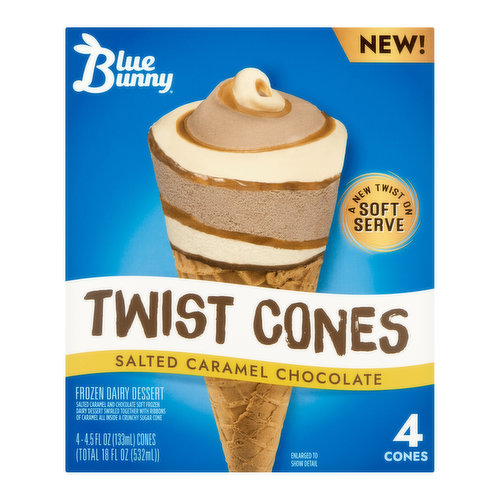 Blue Bunny Twist Cones Salted Caramel Chocolate Frozen Dairy Dessert