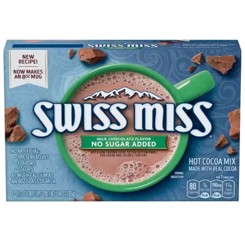 Swiss Miss Hot Cocoa Mix, Milk Chocolate with No Sugar Added