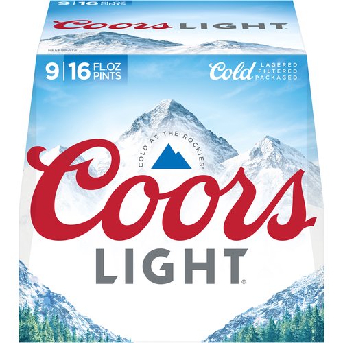 <ul>
<li>Coors Light Beer, American Light Lager Beer, 9 Pack Beer, 16 fluid ounce Bottles, 4.2% ABV</li>
<li>Nine pack of 16 fl oz bottles of Coors Light Beer</li>
<li>Crisp, clean and refreshing American style light beer with a 4.2% ABV</li>
<li>Light lager beer? with a light body, malty notes and low bitterness</li>
<li>American beer? with 102 calories and 5 g of carbs per 12 fl oz serving</li>
<li>Crafted with pure water, lager yeast, two-row barley malt and four different hop varieties</li>
<li>Makes a great party beer? and is perfect to enjoy during holidays or while watching sports</li>
</ul>
