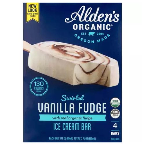 Alden's Organic Ice Cream Bars, Vanilla Fudge - Foodland